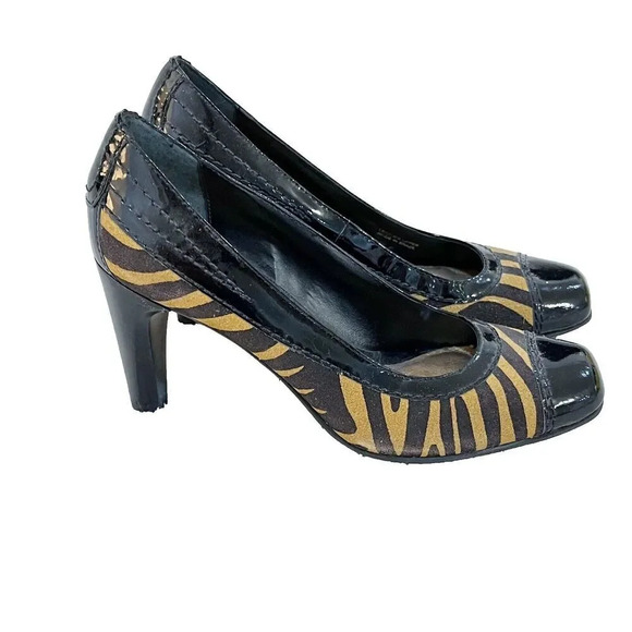 Y2K 90s Diego Di Lucca Women Tiger Pump Heels 6 Square Leather Rockabilly - Picture 1 of 13